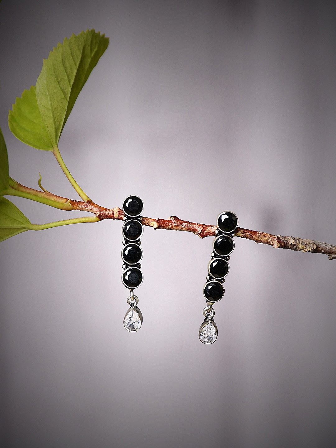 

Bamboo Tree Jewels Silver-Plated Stone-Studded Contemporary Drop Earrings