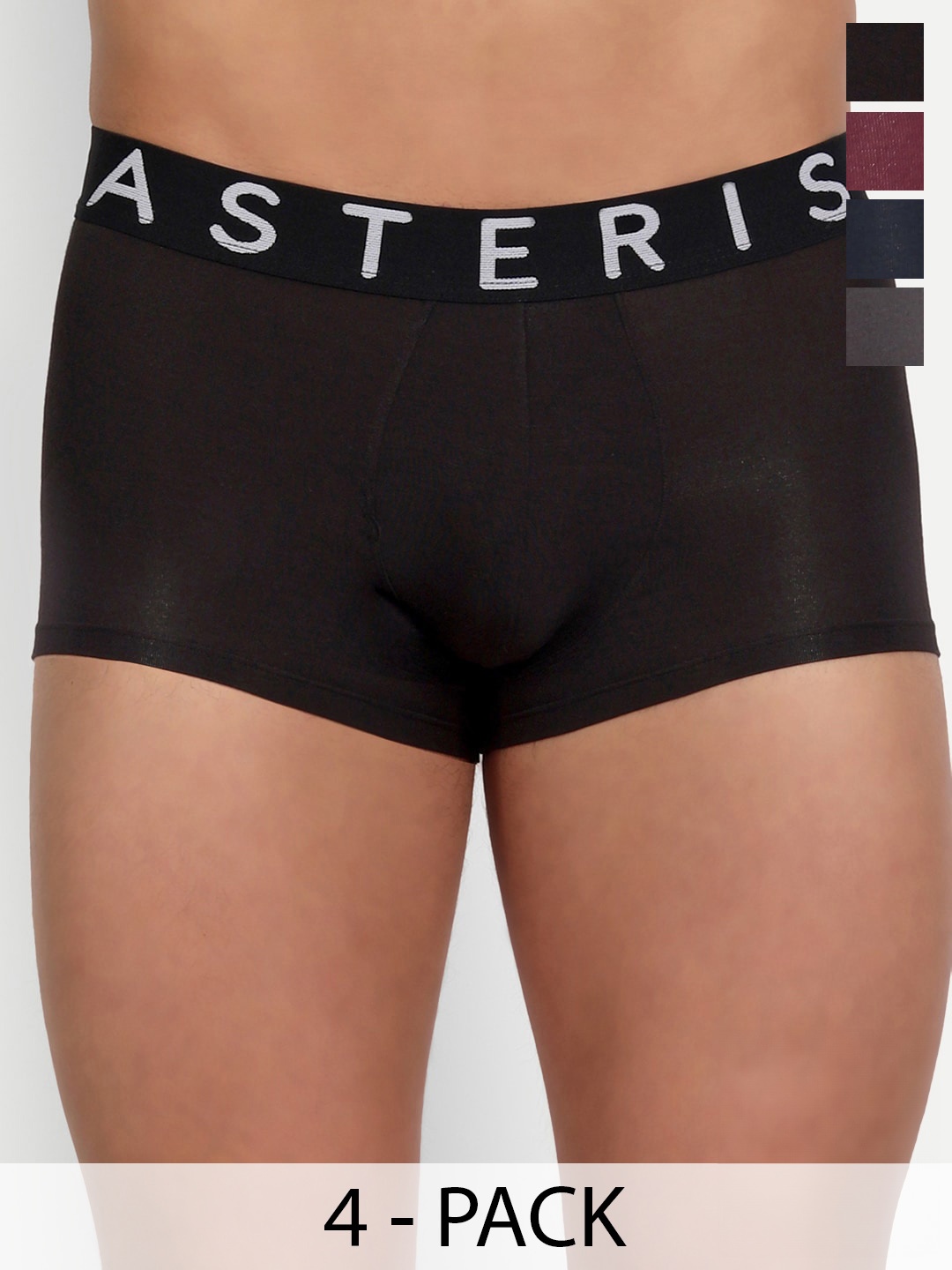 

Asterisk Pack Of 4 Short Trunks MTR-CBK&PBL&BUR&MGY-XS-04, Black