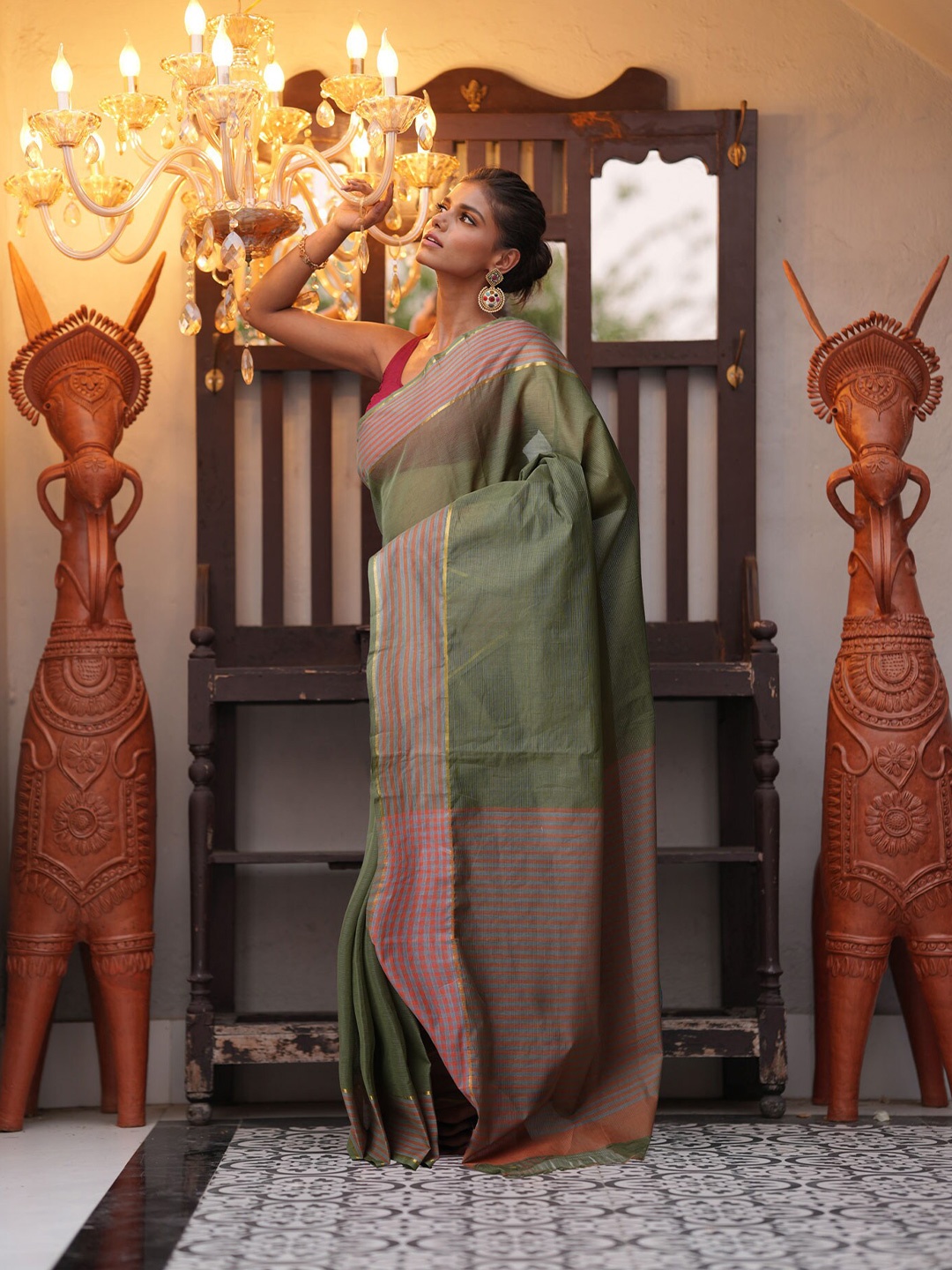 

Unnati Silks Zari Pure Cotton Mangalagiri Saree, Green