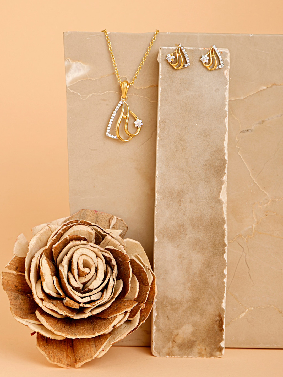 

Inddus Jewels 925 Sterling Silver Gold-plated CZ-studded Jewellery Set