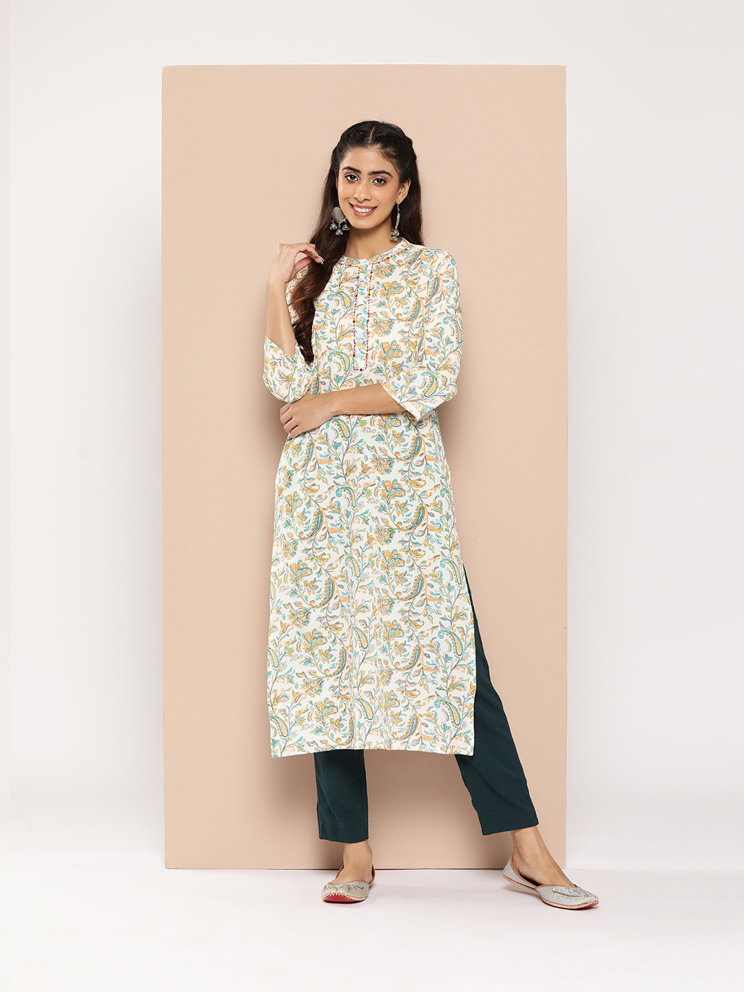 

HERE&NOW Women Floral Printed Kurta, White