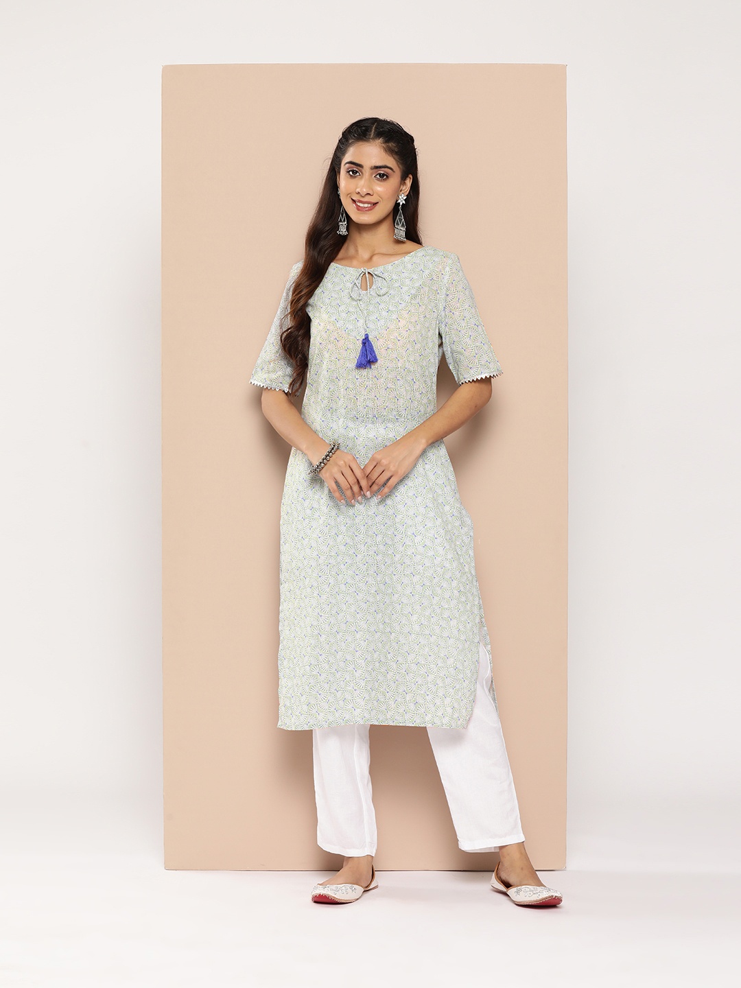 

HERE&NOW Women Abstract Printed Kurta, Green