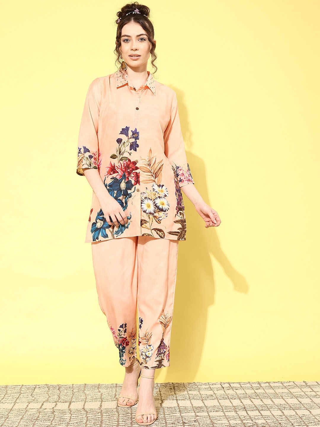 

Runway Dreams Floral Printed Kurti With Trousers, Cream