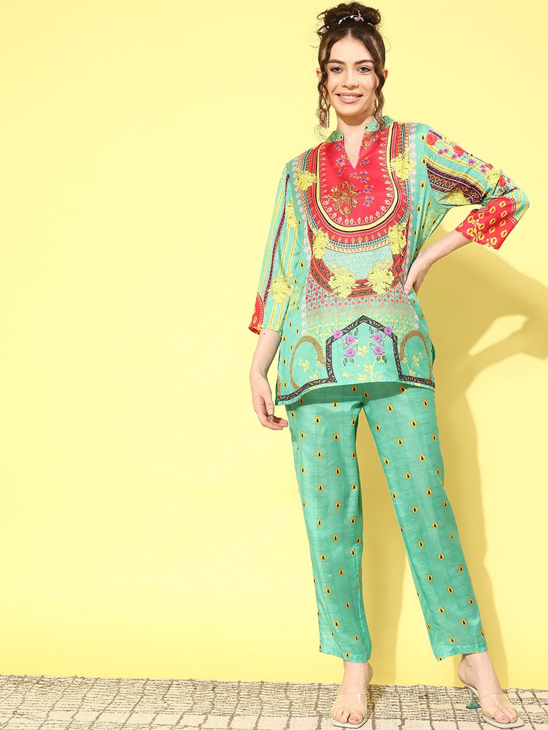 

Runway Dreams Printed Top With Trouser, Green