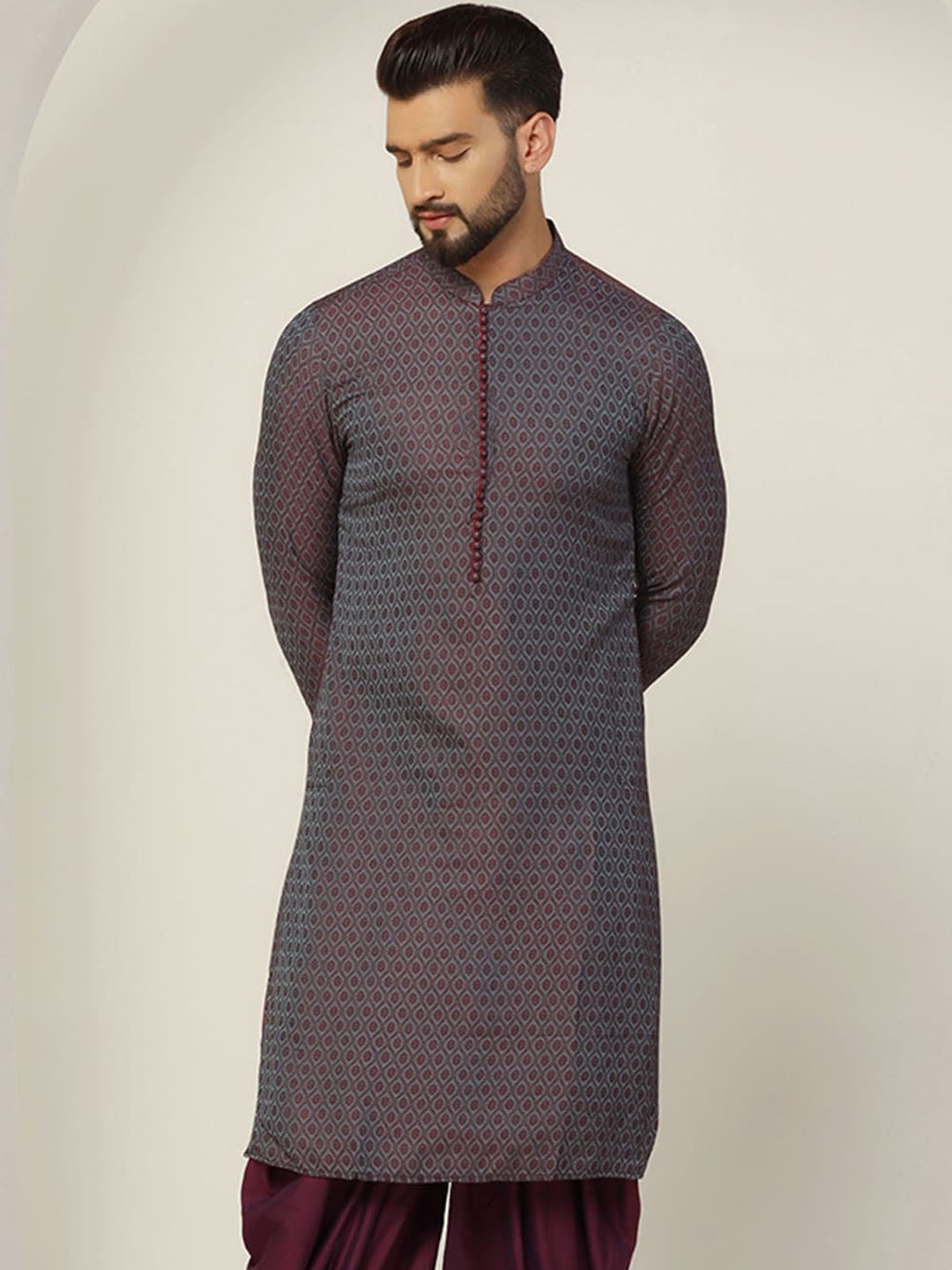 

KISAH Ethnic Motifs Woven Design Jacquard Regular Kurta, Blue