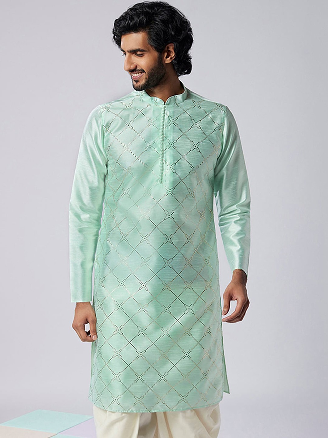 

KISAH Embellished Mandarin Collar Straight Kurta, Sea green