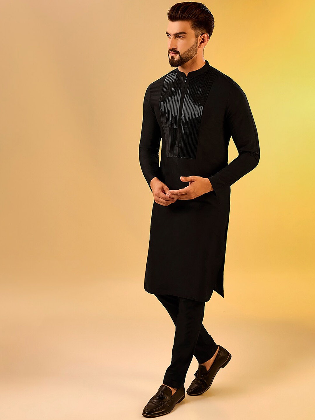 

KISAH Men Tape Work Embellished Regular Fit Abstract Print Kurta, Black