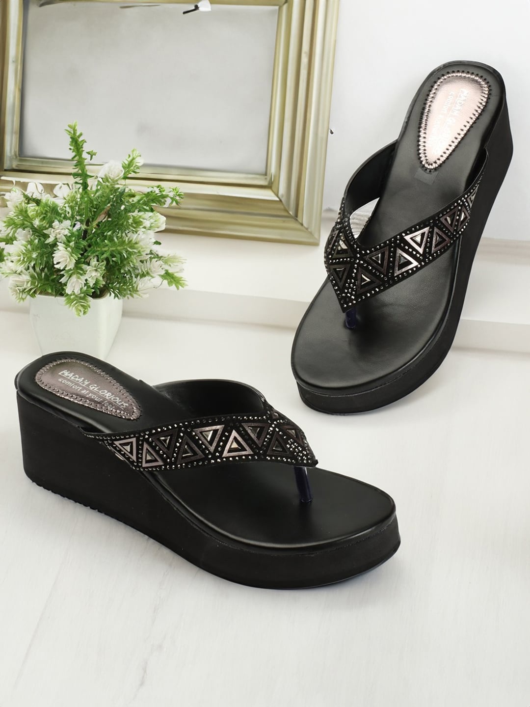 

madam glorious Embellished Flatform Heels, Metallic