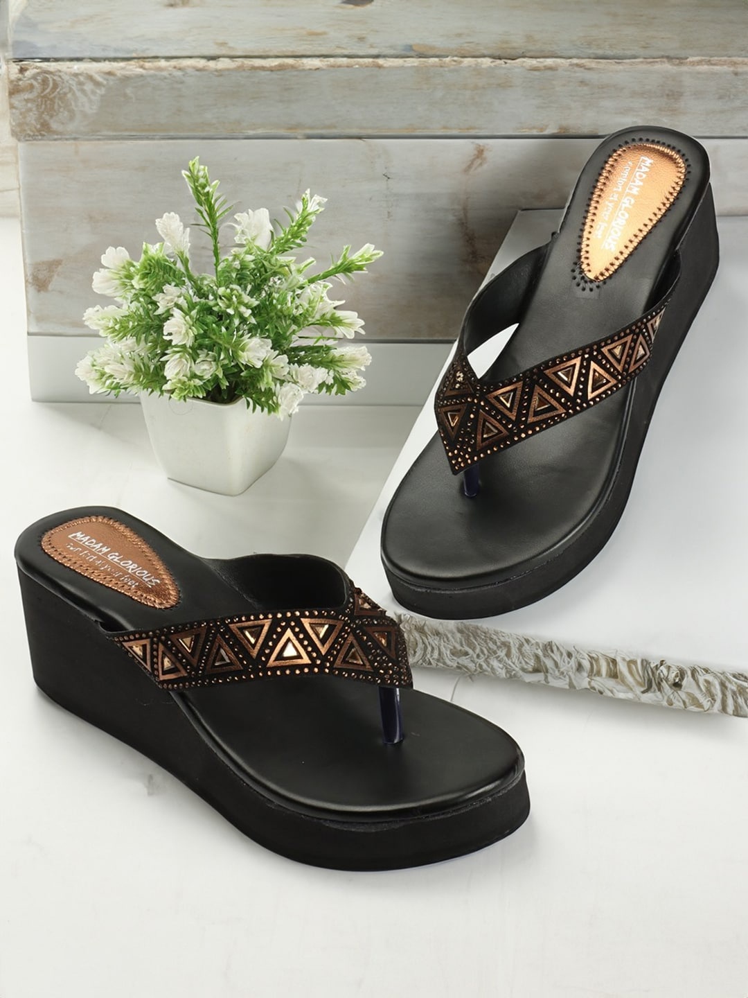 

madam glorious Embellished Wedge Heels, Copper