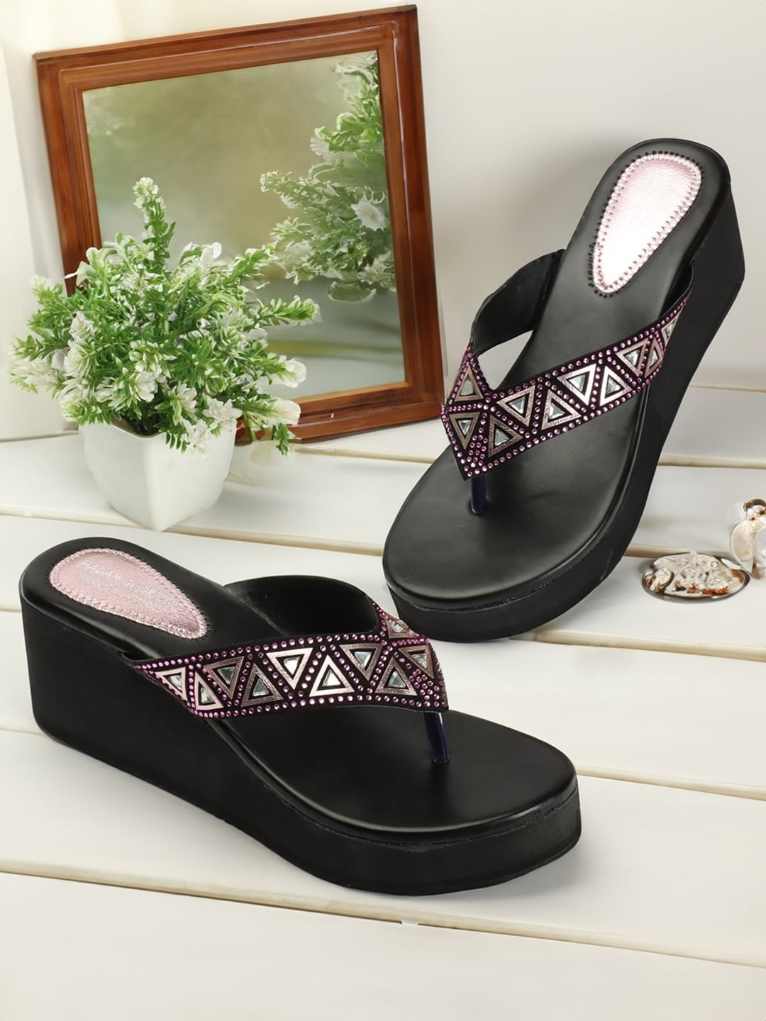 

madam glorious Embellished Open Toe Wedges, Pink