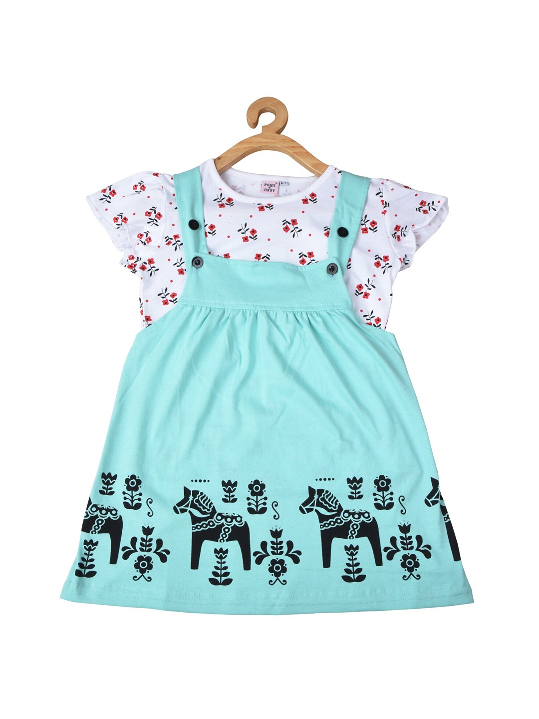 

POMY & JINNY Girls Pinafore Cotton Midi Dress, Turquoise blue