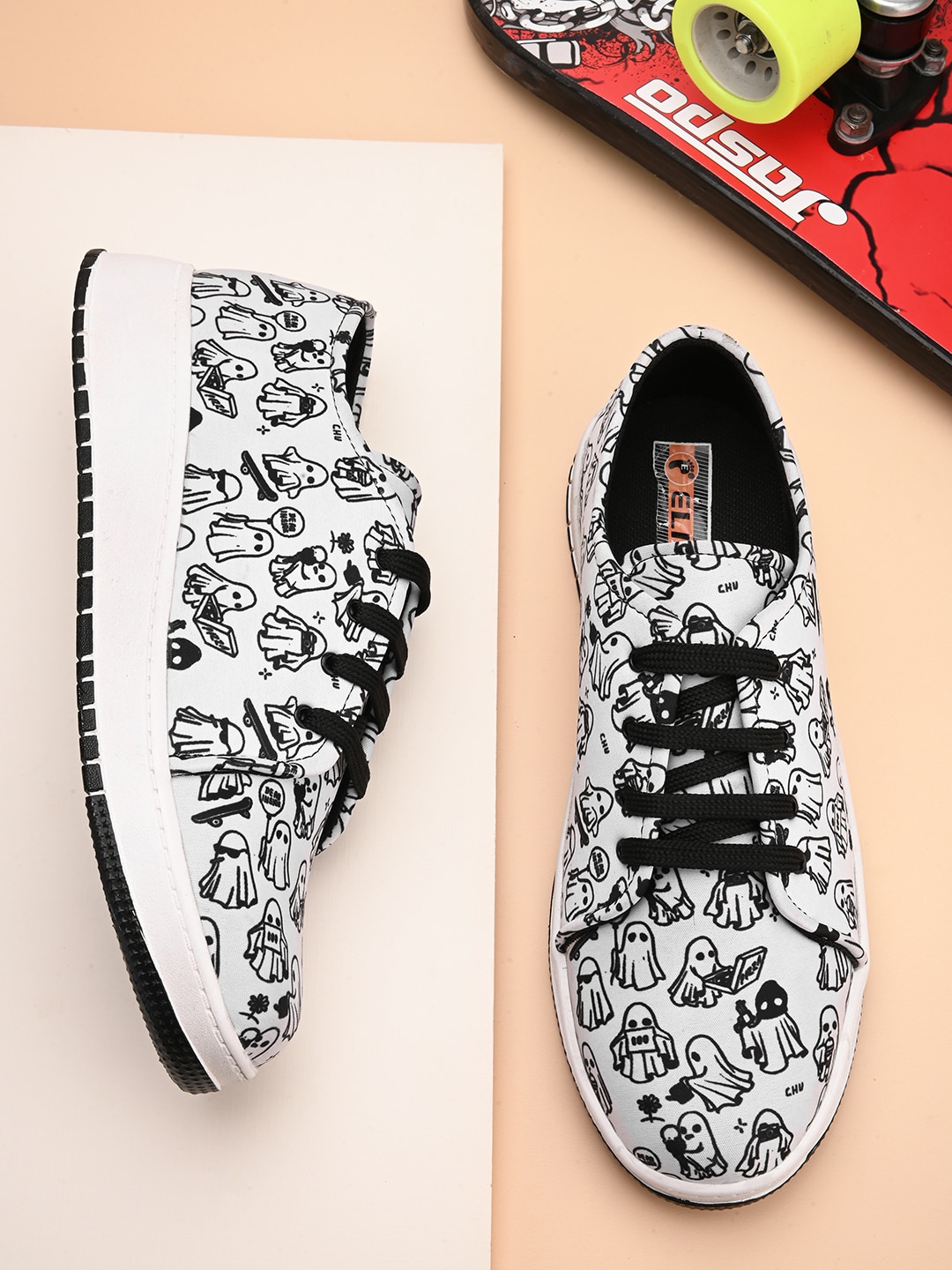 

ELIXIR MAN Printed Funky Lightweight Canvas Sneakers, White