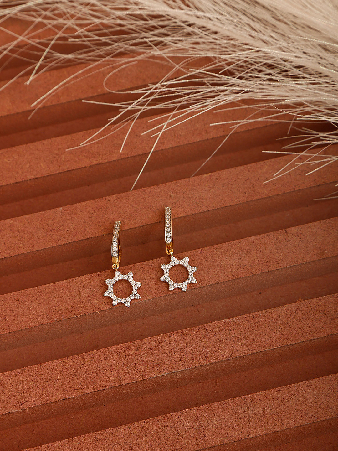 

Inddus Jewels Gold-Plated 925 Sterling Silver CZ-Studded Floral Hoop Earrings