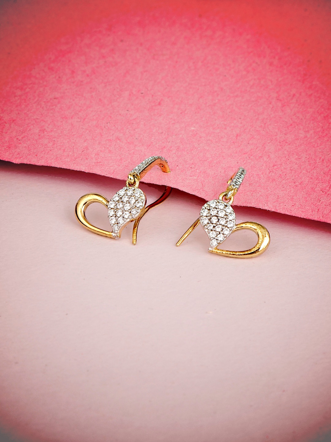 

Inddus Jewels Gold-Plated 925 Sterling Silver CZ-Studded Heart Shaped Drop Earrings