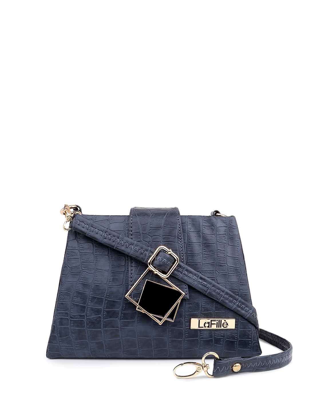 

LaFille Animal Textured PU Structured Sling Bag, Navy blue