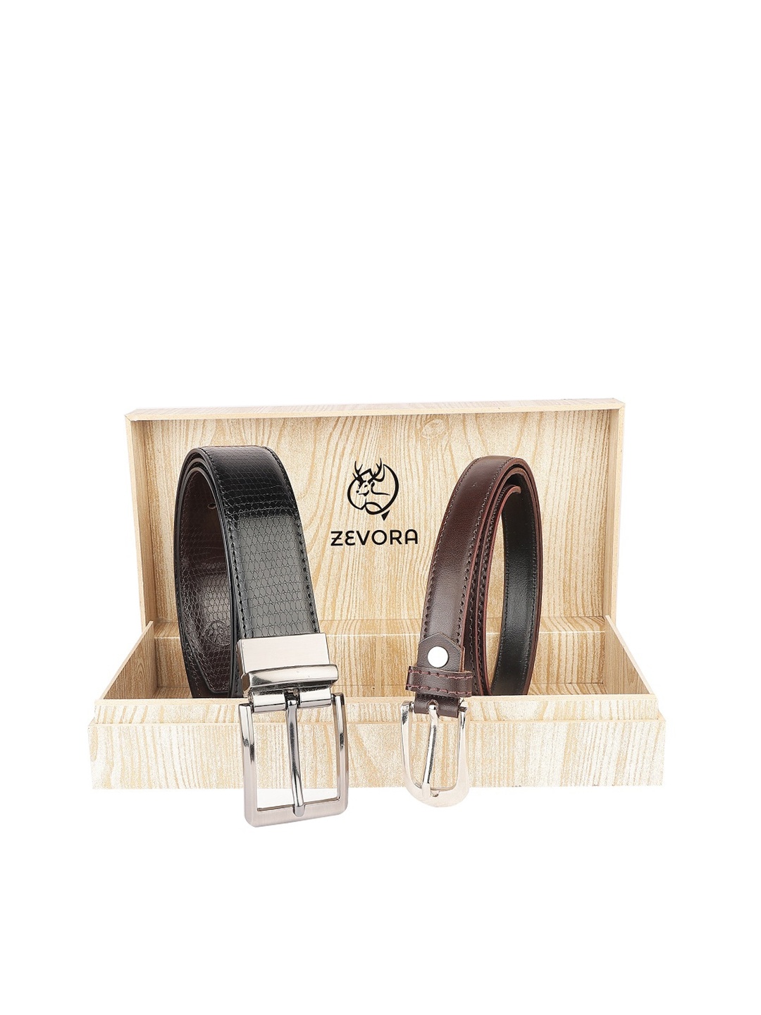 

ZEVORA Unisex Set Of 2 Reversible Leather Belts, Black