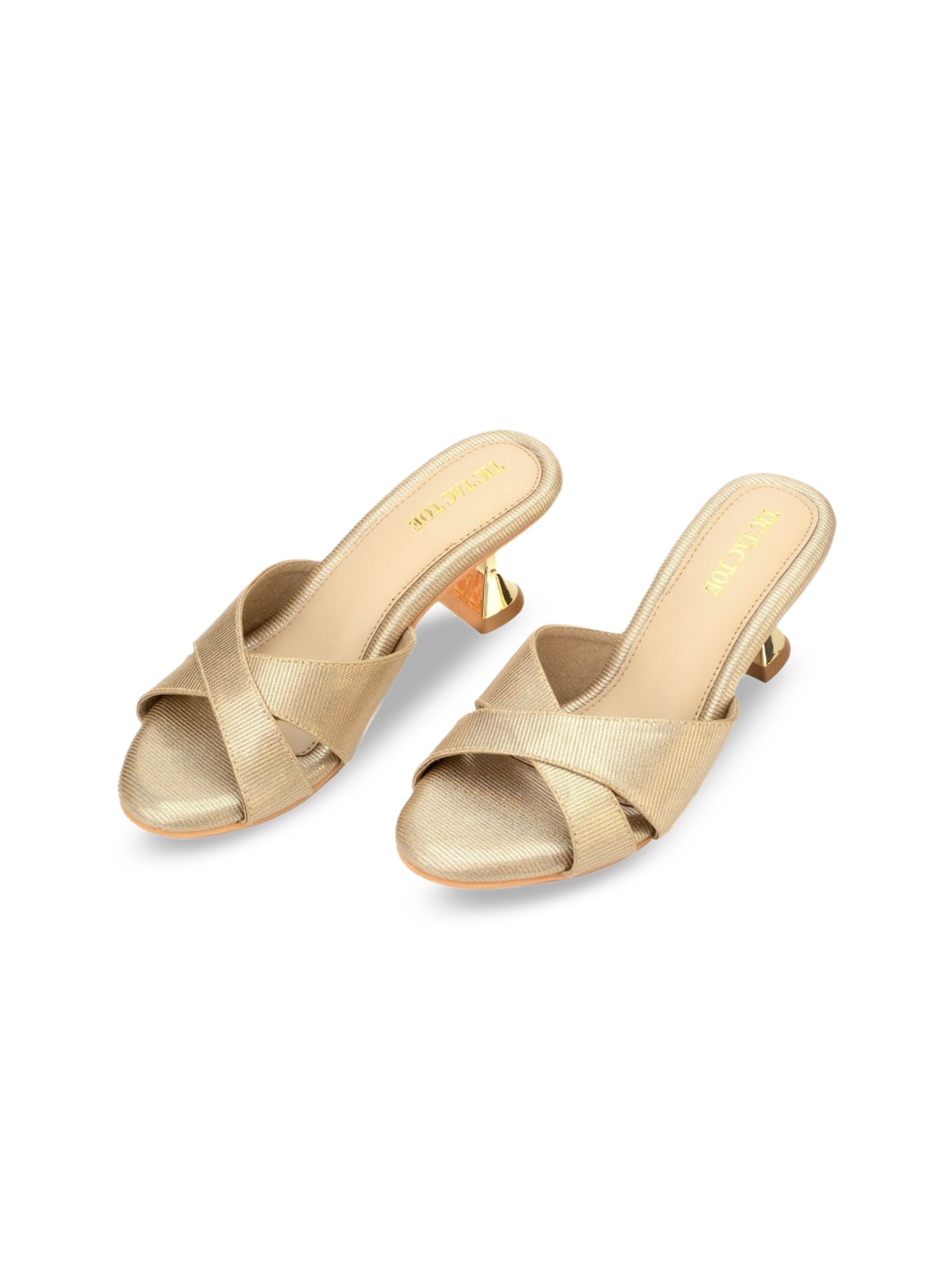 

TIC TAC TOE Open Toe Block Heels, Gold
