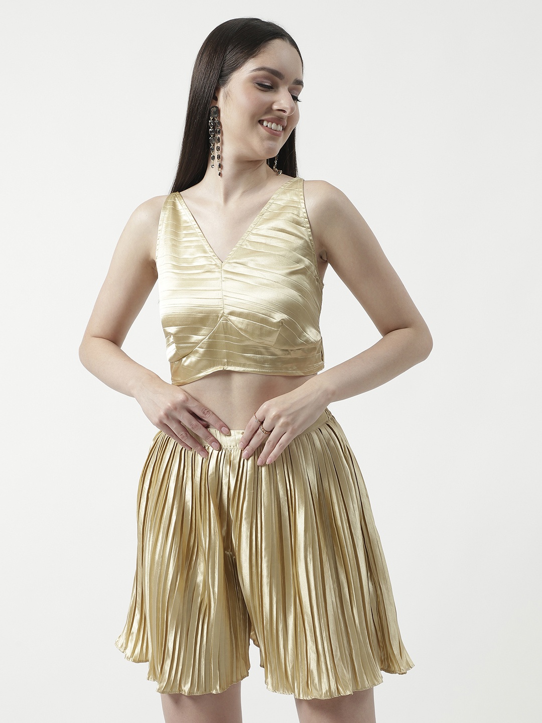 

Zima Leto Crop Top With Skirt Co-Ords Set, Gold