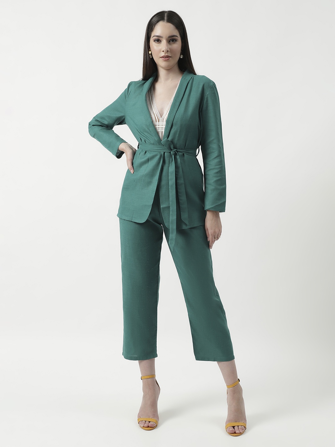 

Zima Leto Stylish Blazer With Trouser Set, Green
