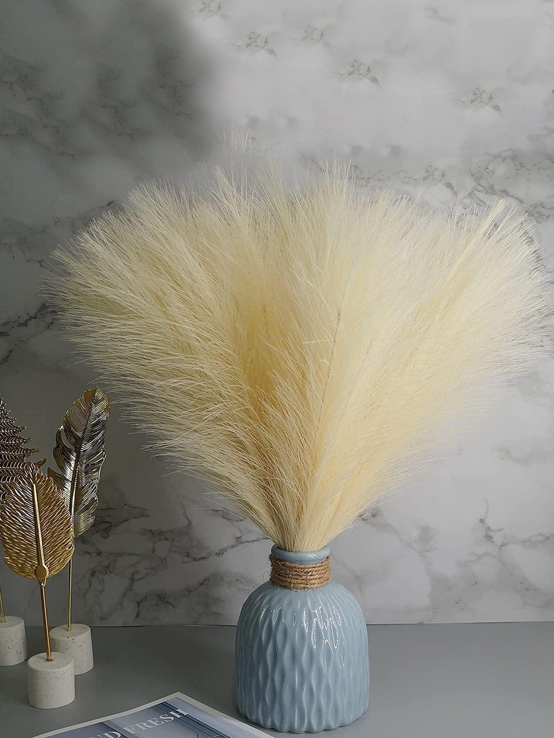 

BS AMOR Beige 3 Pieces Artificial Faux Pampas Grass