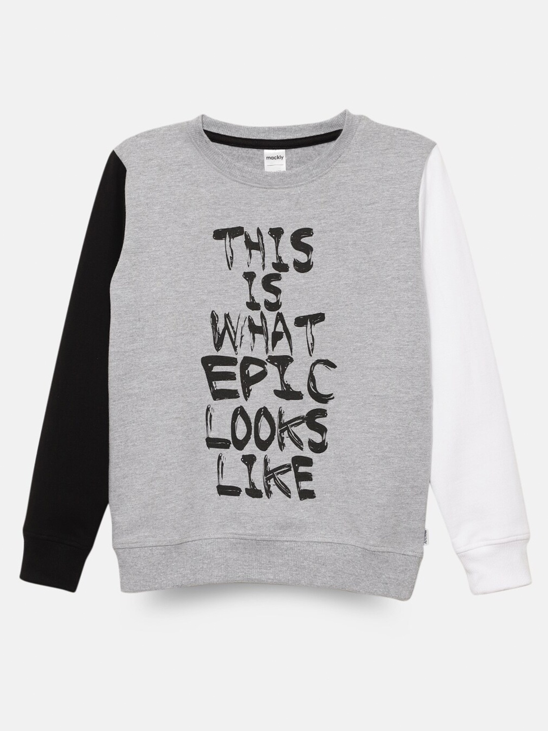 

mackly Boys Typography Printed Pure Cotton Sweatshirt, Grey melange