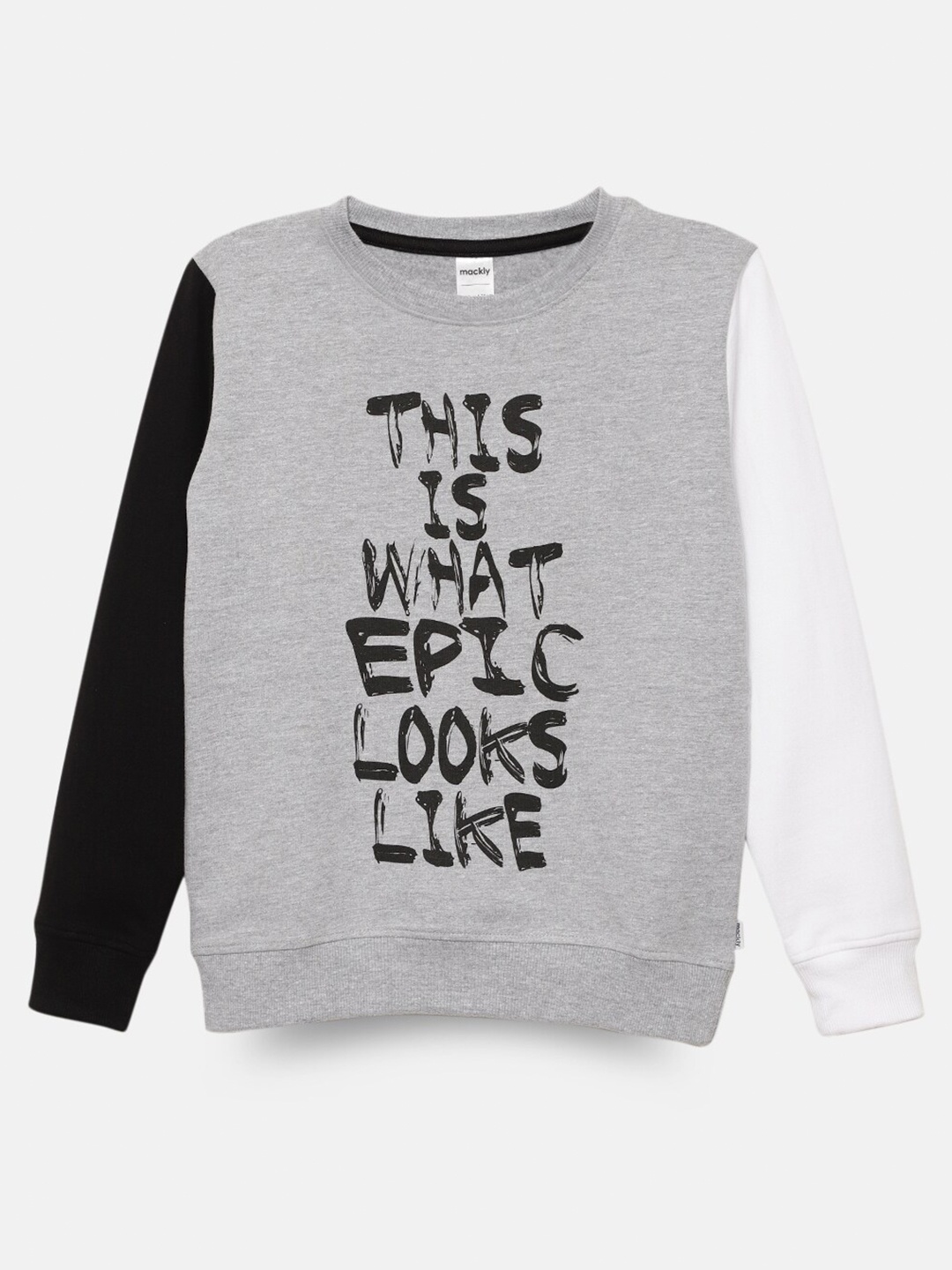 

mackly Boys Typography Printed Pure Cotton Sweatshirt, Grey melange