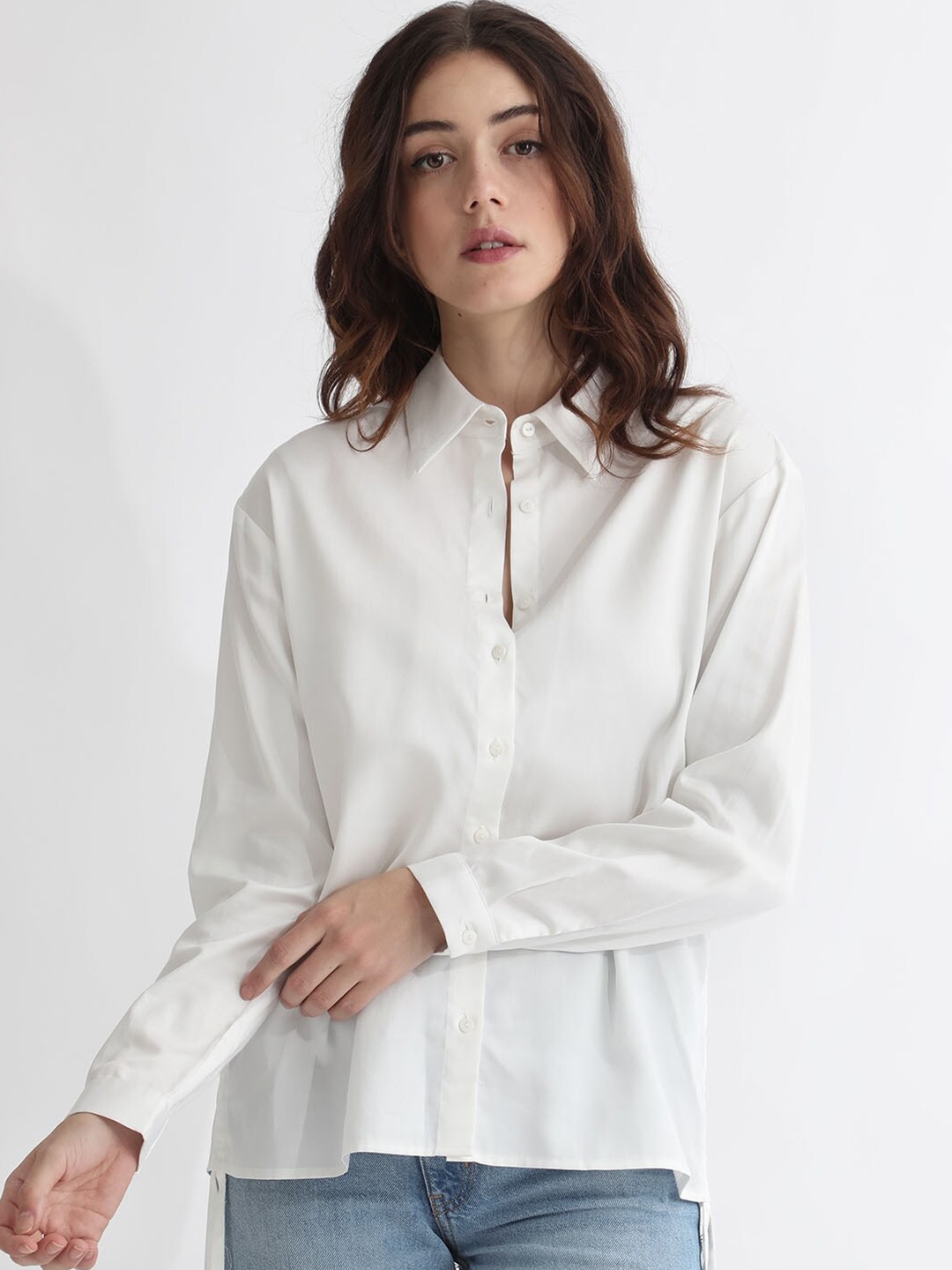 

RAREISM Cuffed Sleeves Cotton Shirt Style Top, Off white
