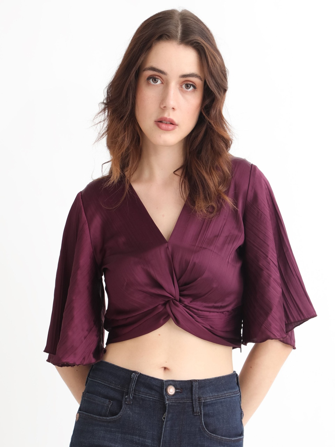 

RAREISM Flared Sleeve Crop Top, Purple