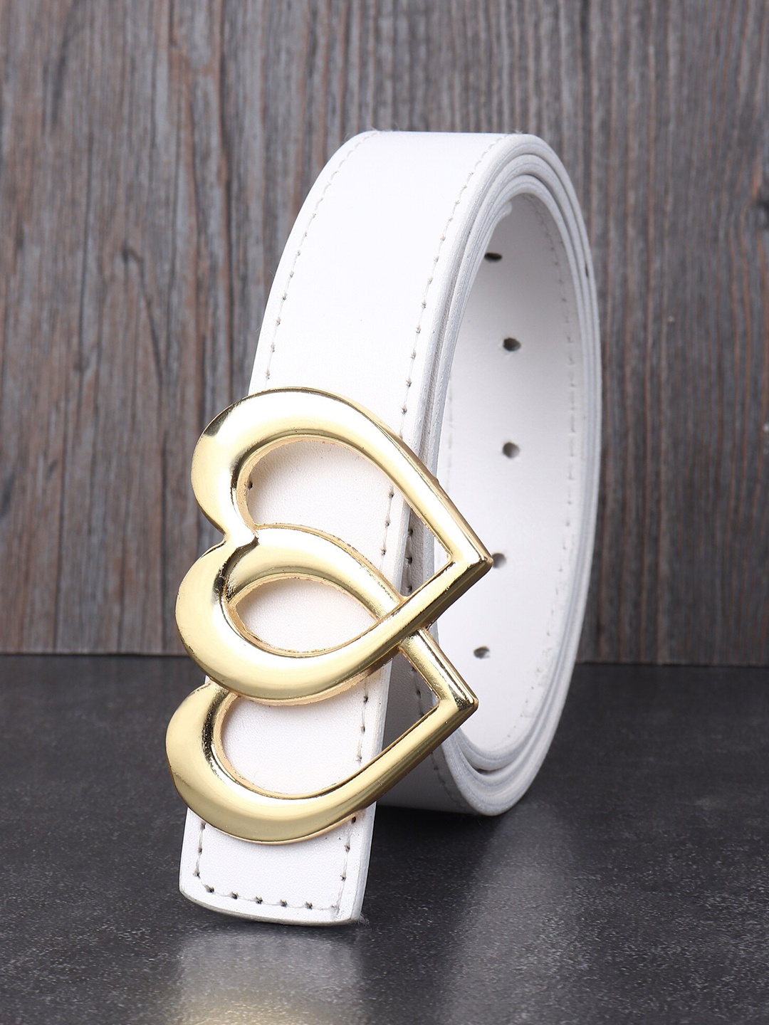

HENEDA Women Textured Casual Belt, White