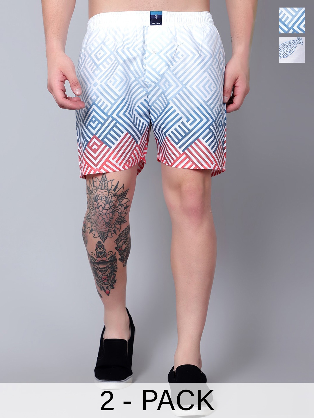 

BAWERIN Pack Of 2 Printed Pure Cotton Boxers BAW-2302-03-S, White