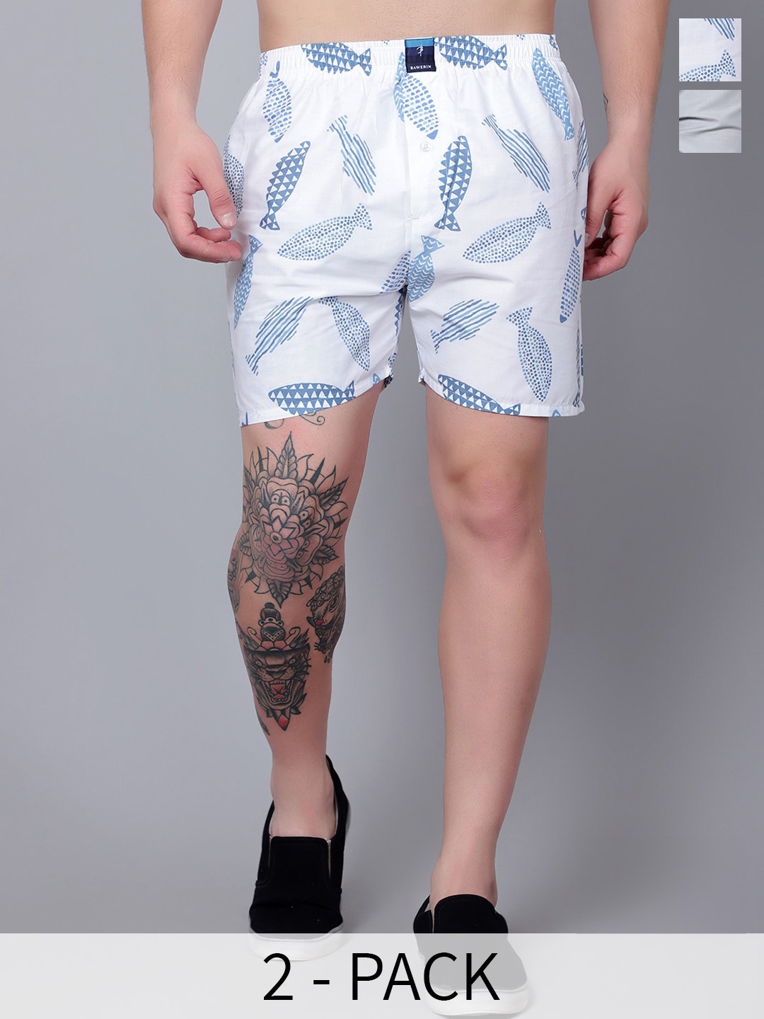 

BAWERIN Pack Of 2 Pure Cotton Boxers BAW-2302-06-S, White
