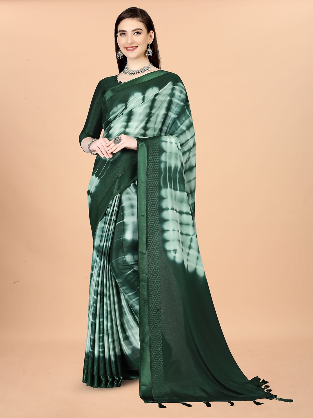 

Munir Tie and Dyed Zari Silk Blend Saree, Green
