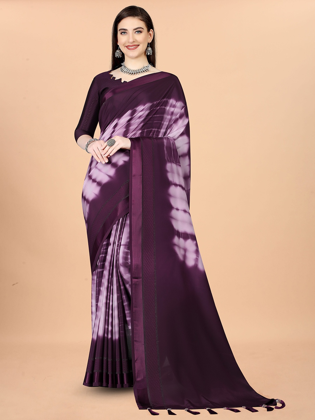 

Munir Tie and Dyed Silk Blend Saree, Purple
