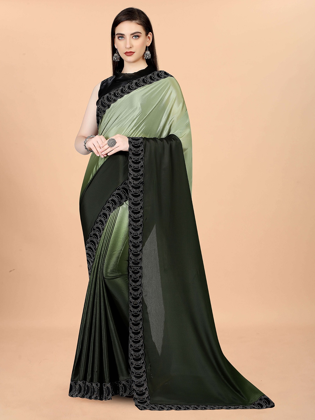 

Munir Ombre Dyed Beads and Stones Saree, Green