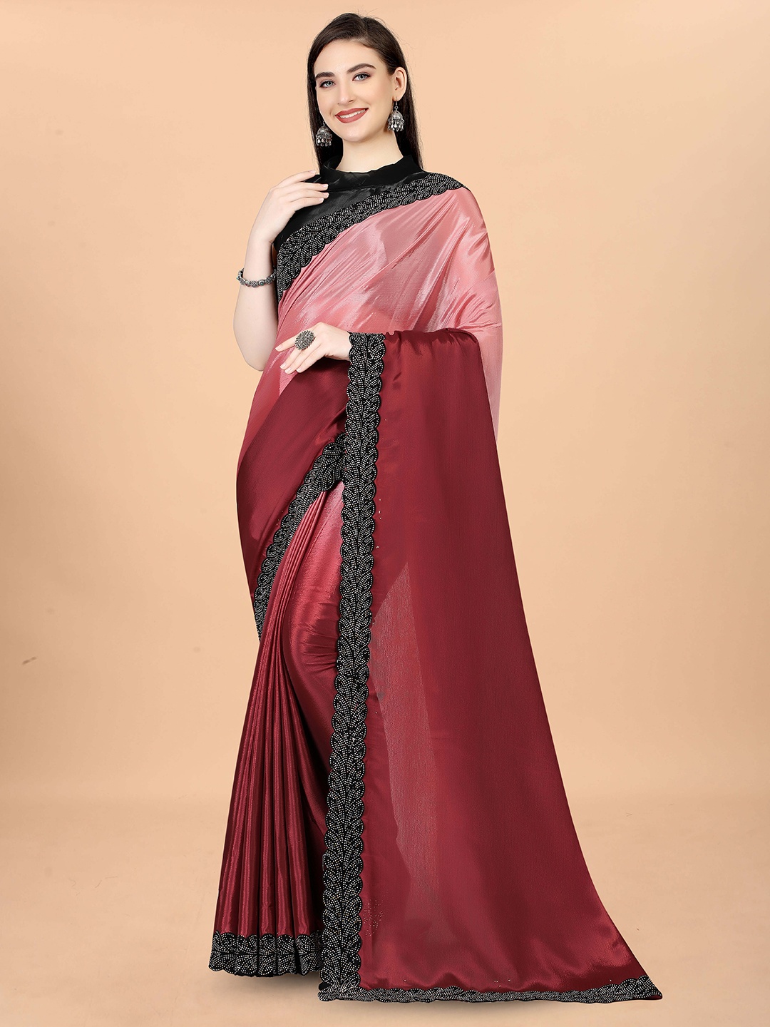 

Munir Ombre Dyed Beads and Stones Saree, Red