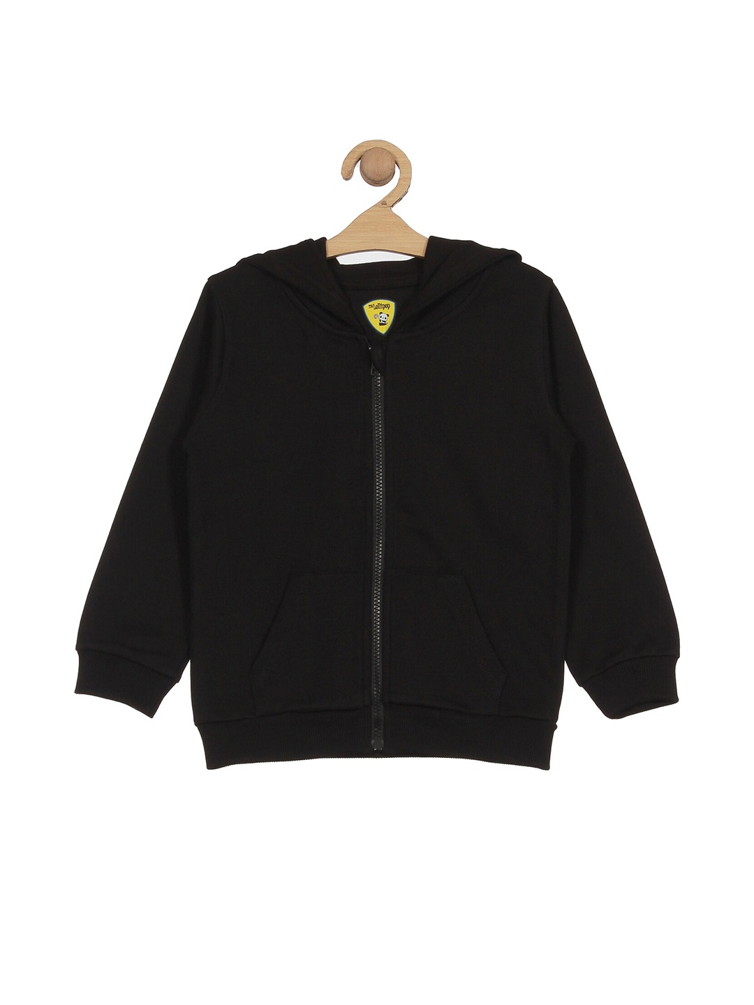 

Lil Lollipop Kids Hooded Ribbed Cotton Front-Open Sweatshirt, Black