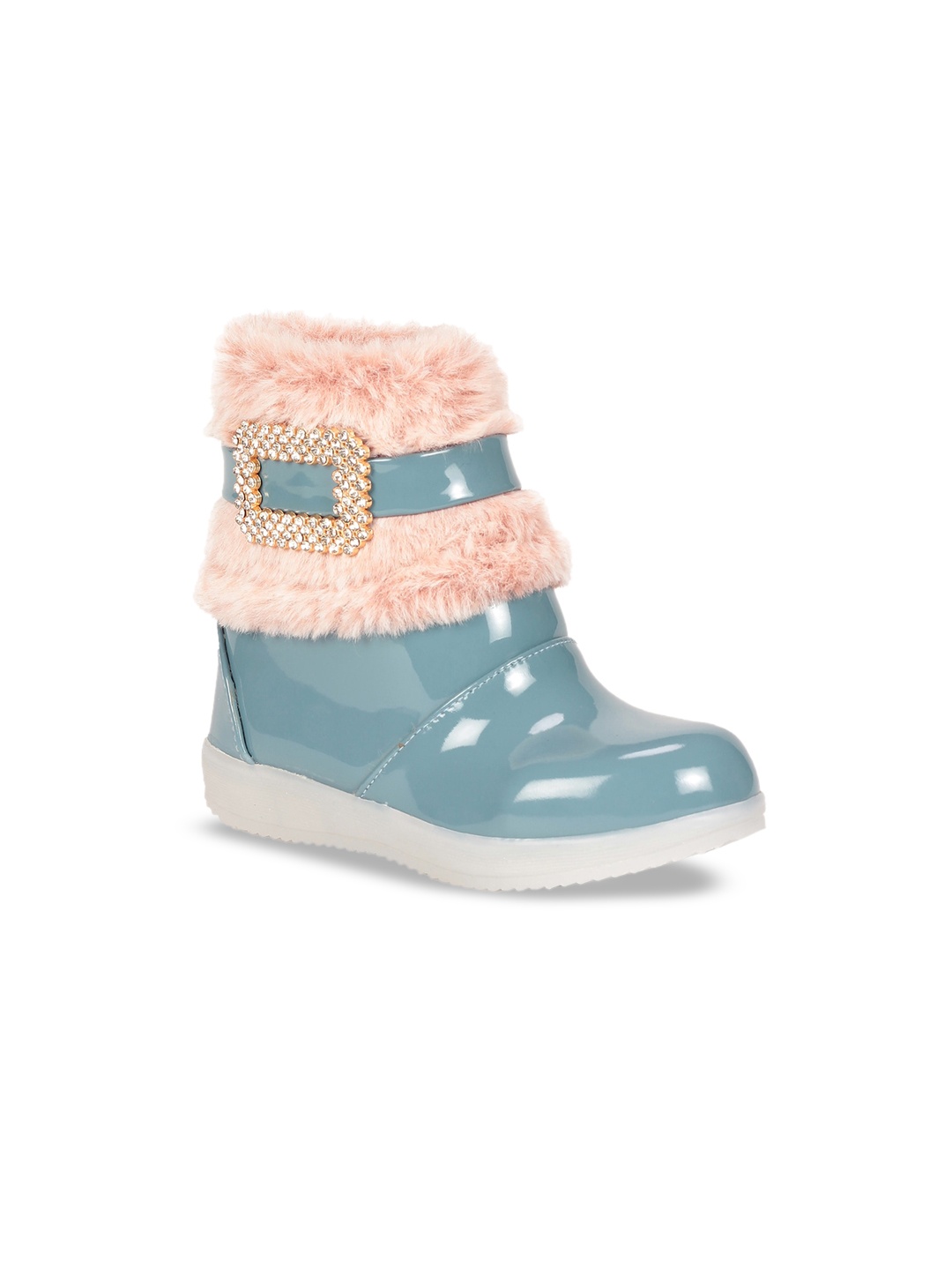 

Lil Lollipop Girls Faux Fur Trim & Buckle Embellished Mid-Top Winter Boots, Blue