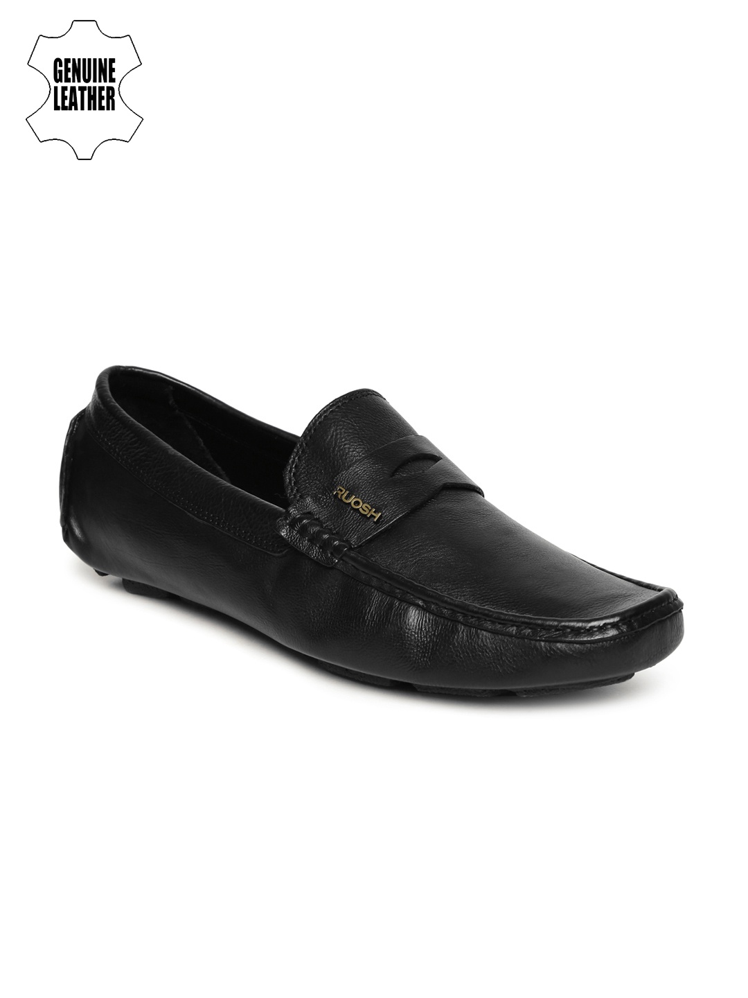 

Ruosh Men Black Leather Driving Shoes