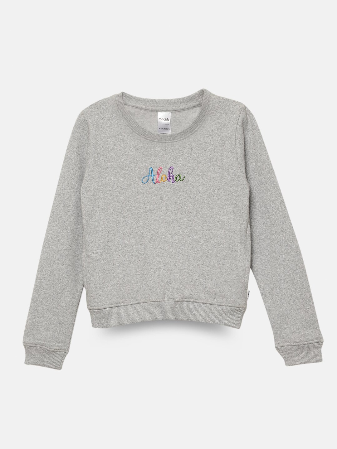 

mackly Girls Embroidered Printed Pullover, Grey melange