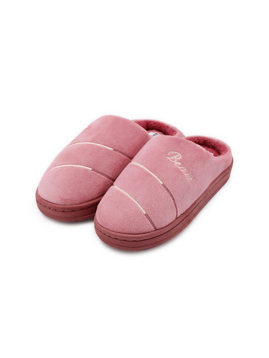 

JENNA Women Striped Fur Room Slippers, Pink