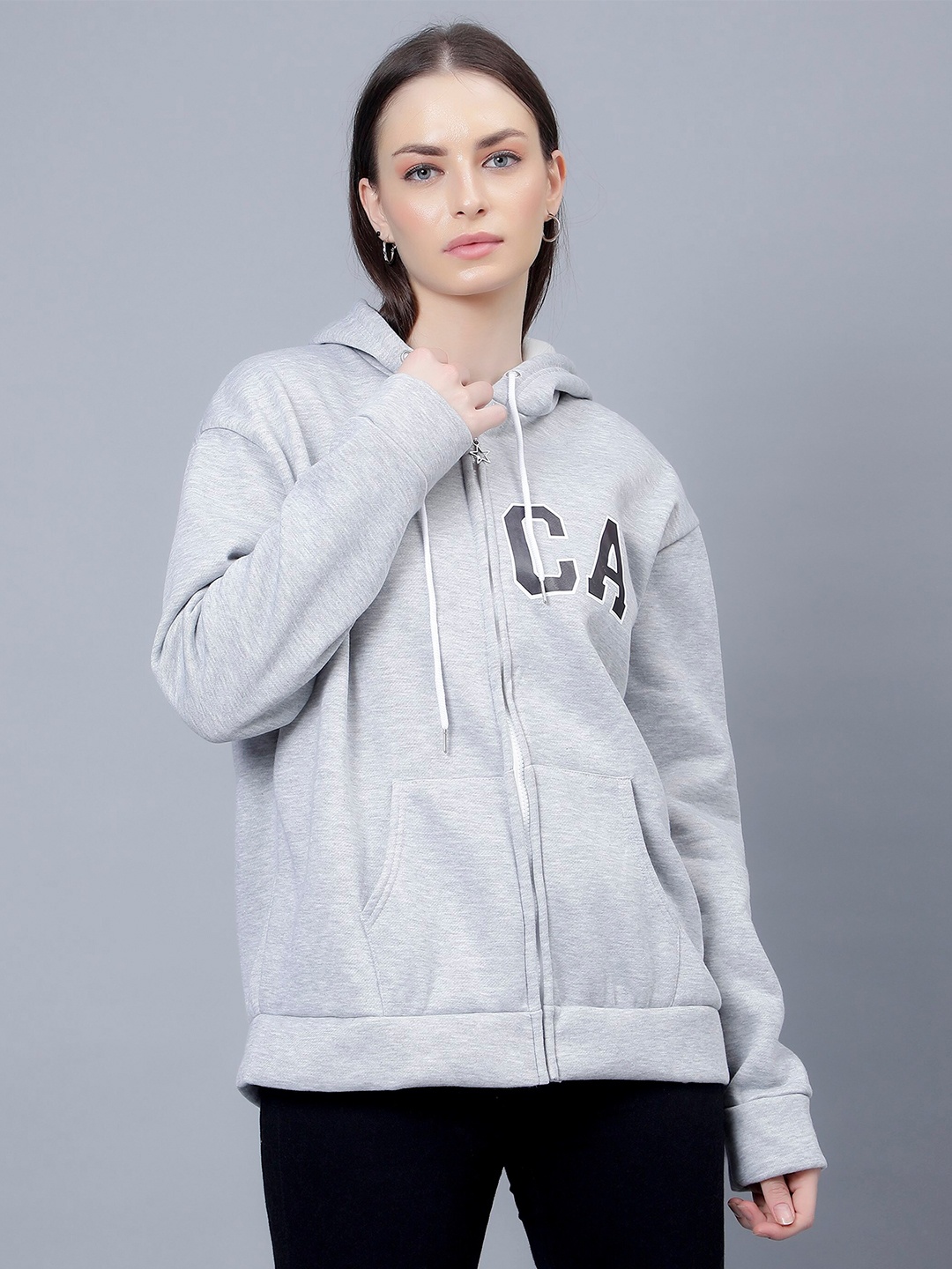 

Steele Typography Printed Hooded Long Sleeve Cotton Front-Open Sweatshirt, Grey