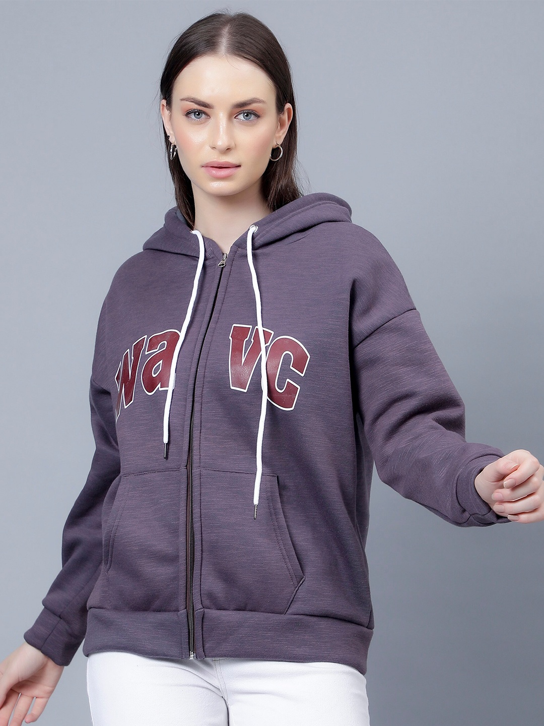 

Steele Typography Printed Hooded Long Sleeve Cotton Front-Open Sweatshirt, Purple