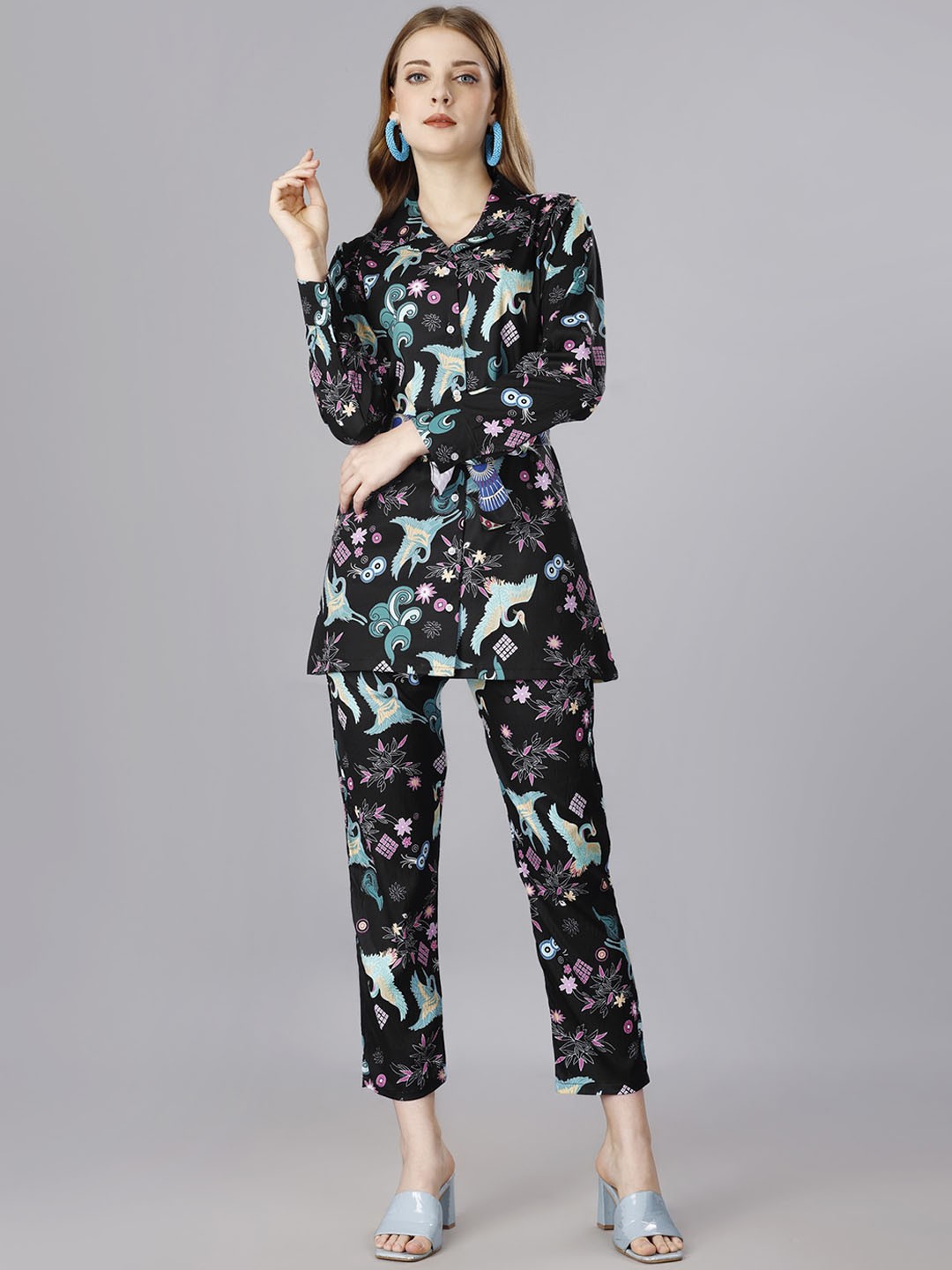 

Vaidehi Fashion Printed Pure Cotton Shirt With Trousers, Black