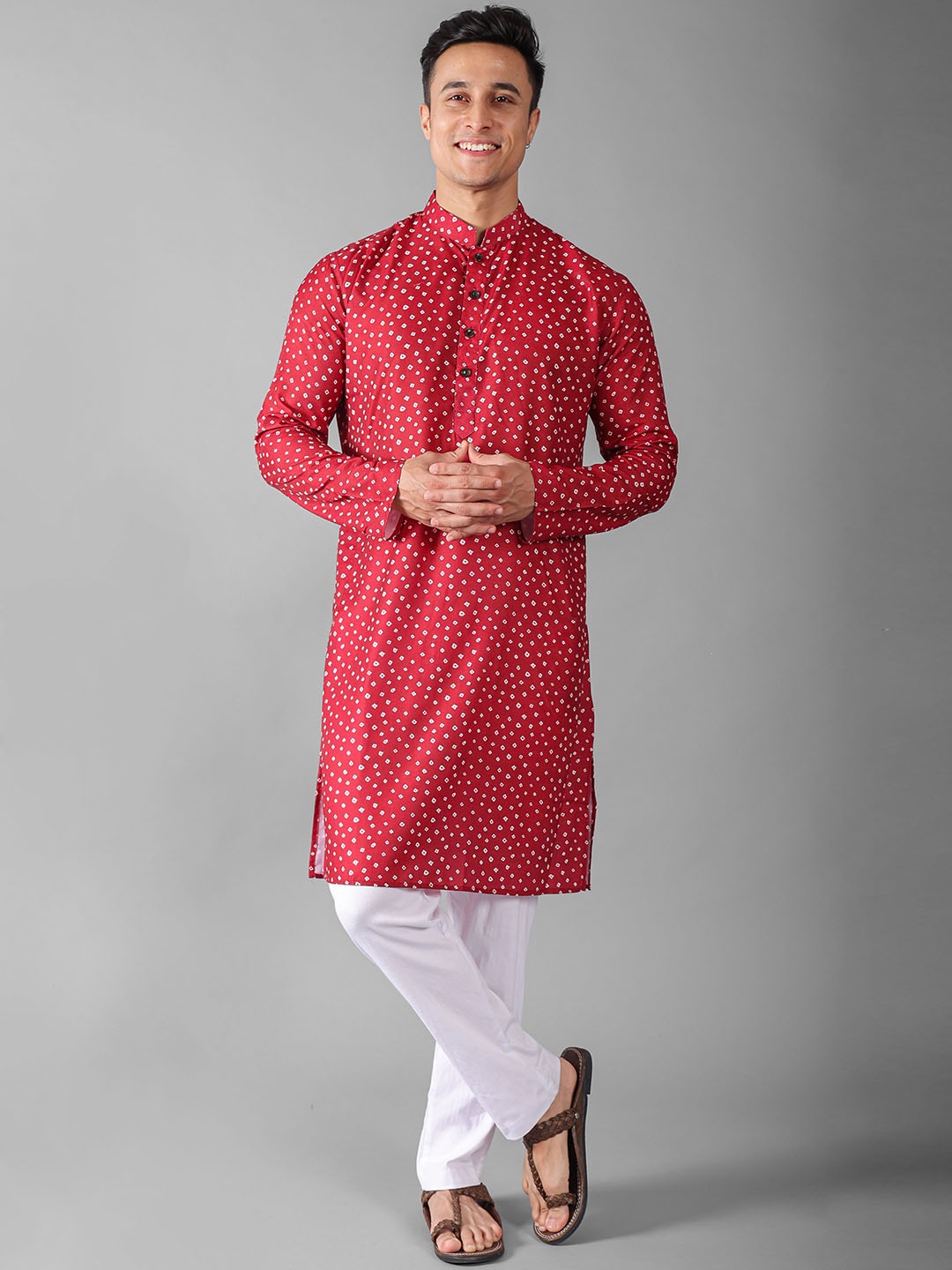 

VESHAM Bandhani Printed Straight Kurta With Pyjamas, Maroon