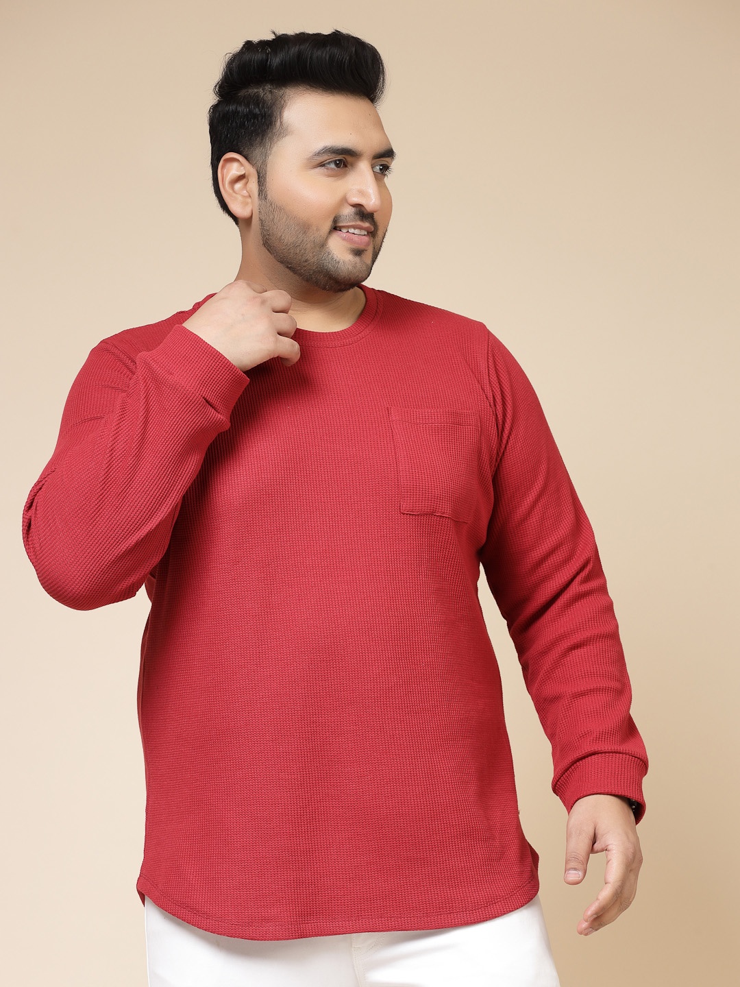 

Rigo Self Design Round Neck Cotton Casual T-shirt, Red