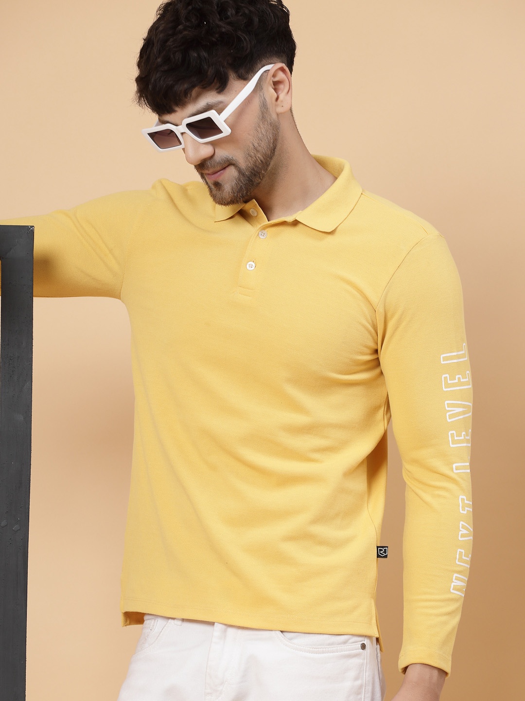 

Rigo Printed Polo Collar Cotton T-shirt, Yellow