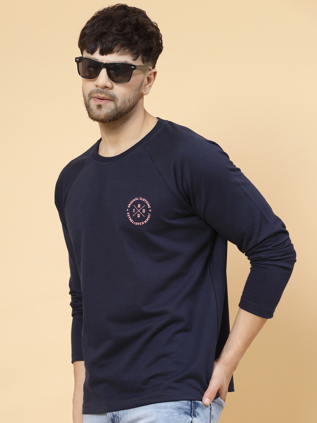 Rigo Oversized Drop Shoulder Sleeves Pure Cotton Sports T-shirt, Blue