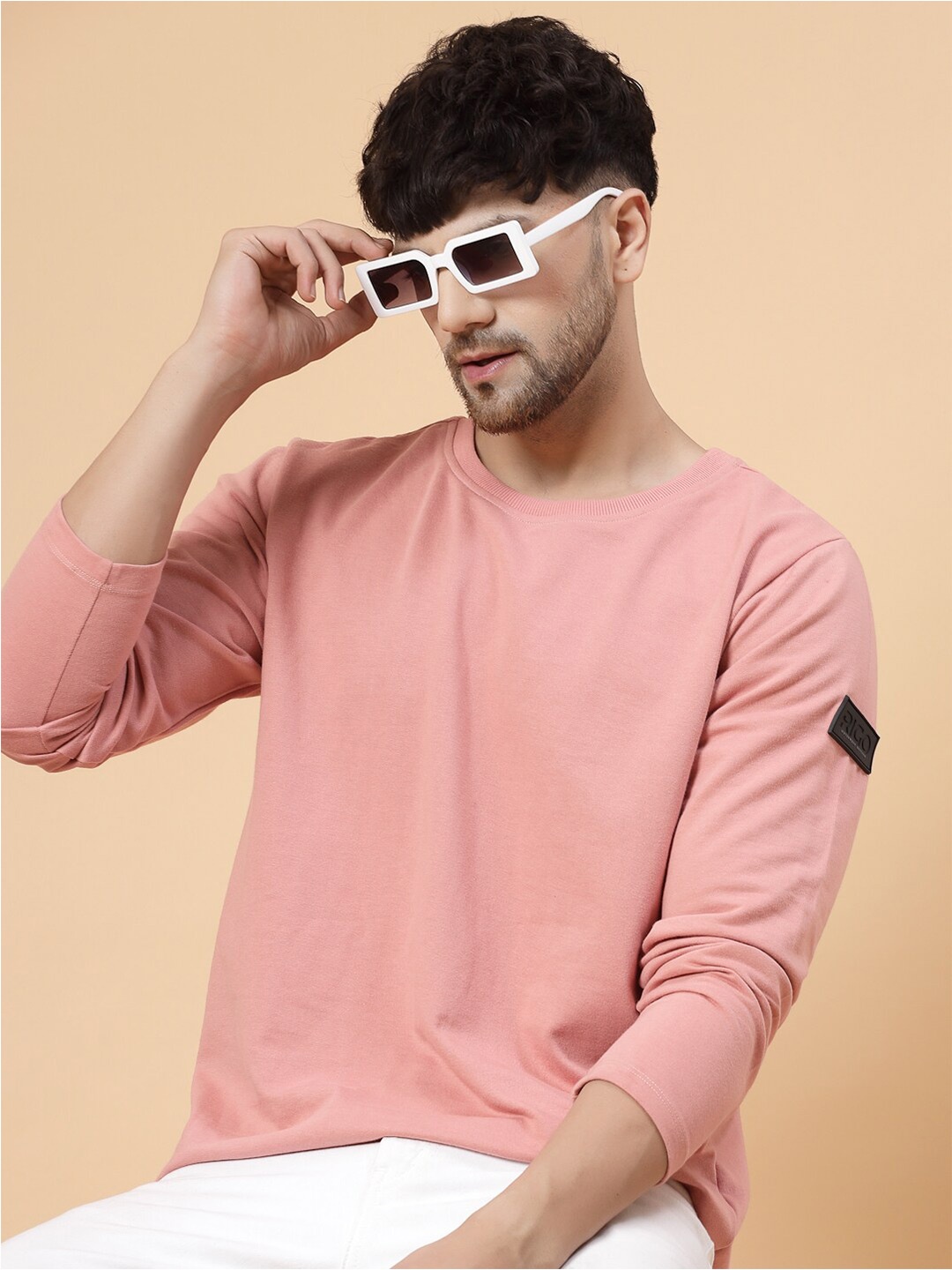 

Rigo Round Neck Oversized Cotton Casual T-shirt, Pink
