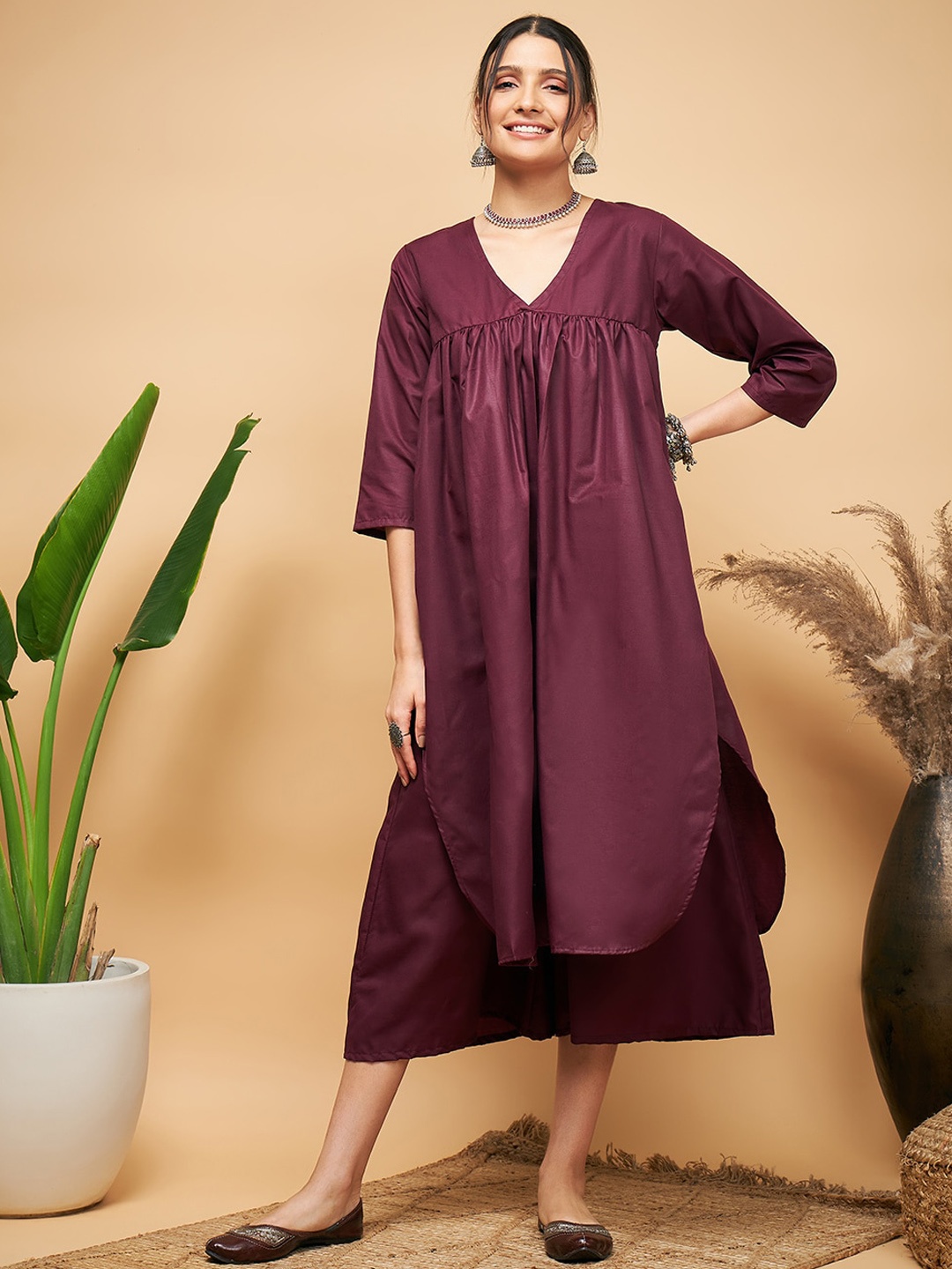 

InWeave Empire A-Line Kurta With Palazzos, Burgundy