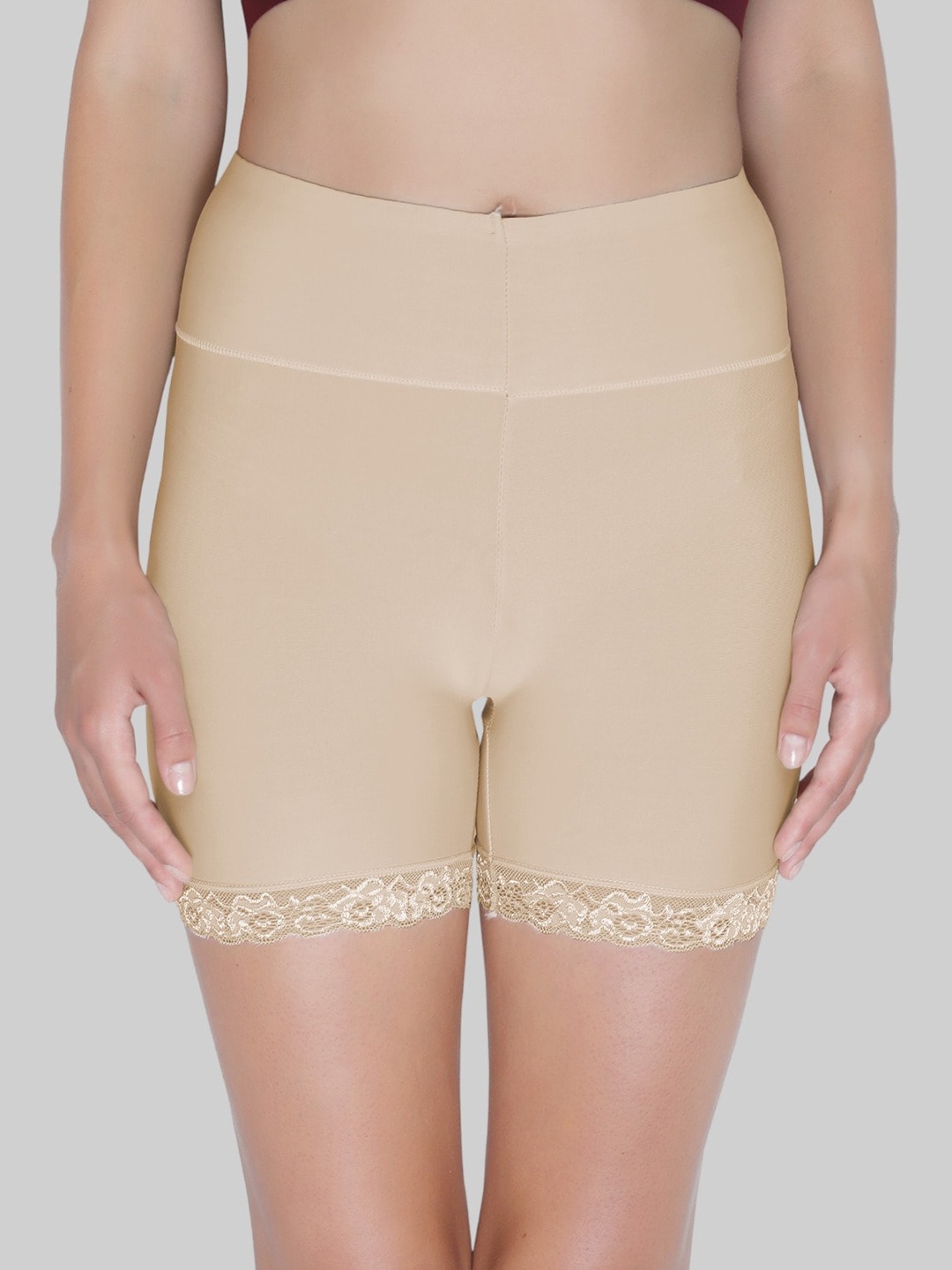 

PLUMBURY Women Slim Fit Rapid-Dry High-Rise Cycling Shorts, Beige